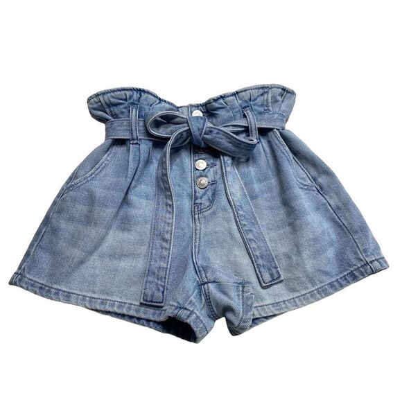 American Eagle Mom Shorts Belted Paper Bag Waist Button Fly Blue Sz 00 - Picture 14 of 14